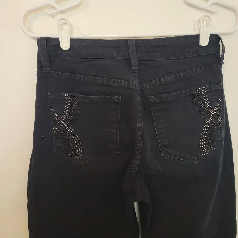 NYJD Black Denim Jeans Womens Size 4 Lift Tuck Rhinestone Pockets USA